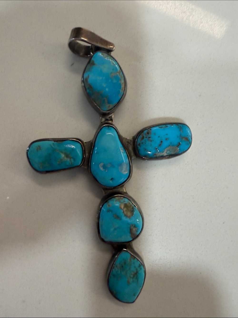 Turquoise Cross Pendant Necklace - Bright Blue Stone